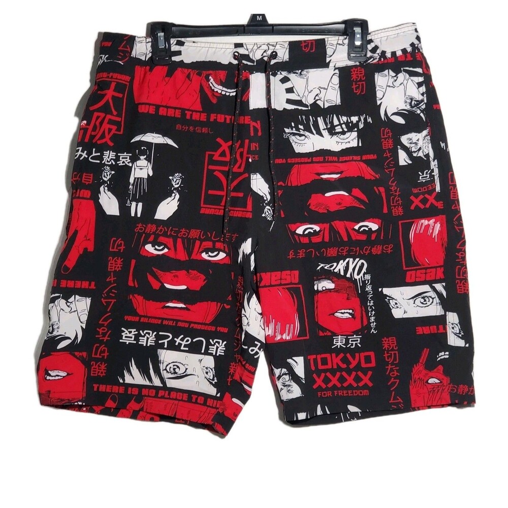 Fresh Prints of Tokyo Drill Clothing Sz Large Shorts Black Red. 3 Pocket String